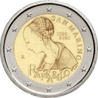 2 Евро Сан Марино 500 лет со дня смерти Рафаэля Санти (2020 года)